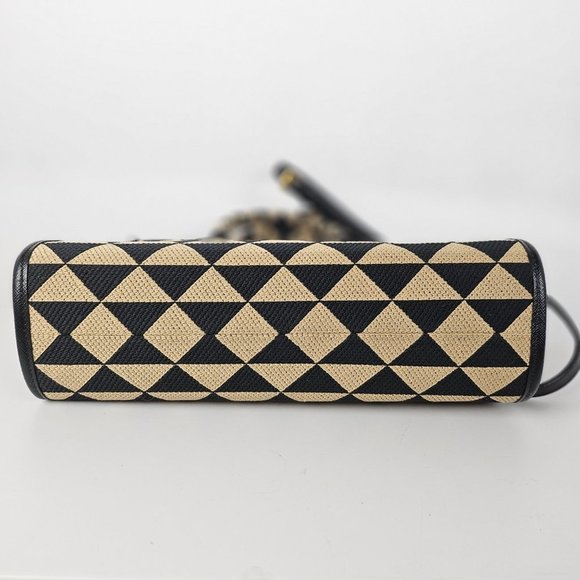 Prada Fabric Embroidered Saffiano Small Symbole Tote Nero Corda - Picture 3 of 6